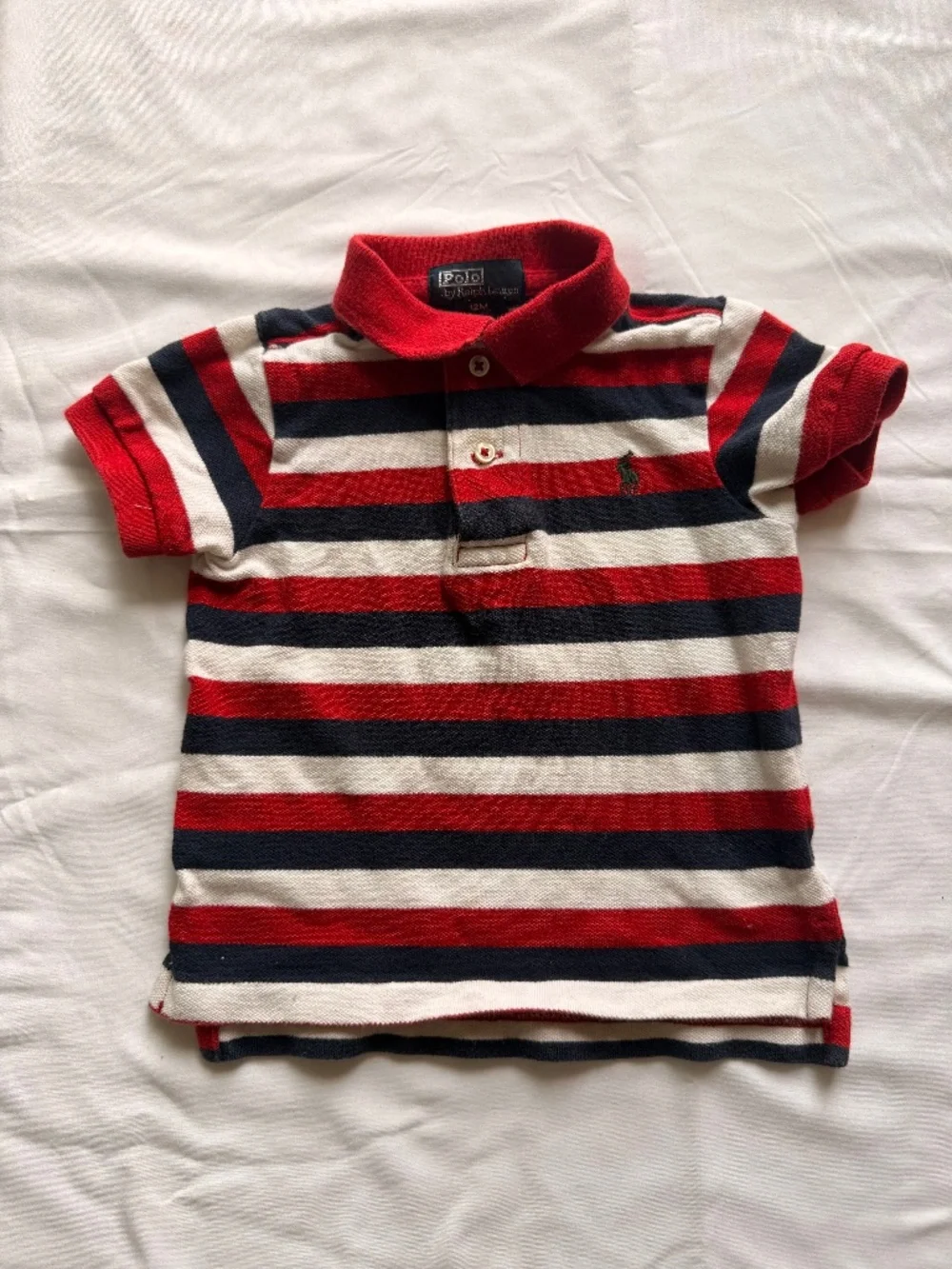 Polo Ralph Lauren Infant Boys Red White Navy Striped Polo Shirt 12m - Picture 1 of 4